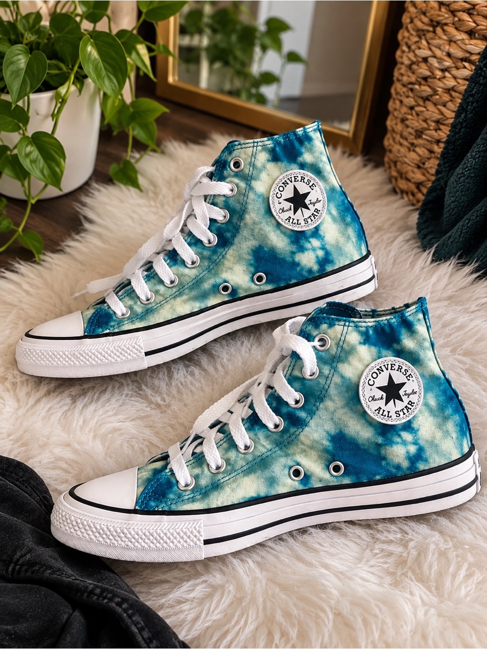 Converse High Top Sneakers - Teal & White Tie-Dye